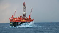 Rough seas hit a semisubmergible oil rig in the North Sea off the coast of Norway. Rough seas hit a semisubmergible oil rig in the North Sea off the coast of Norway.