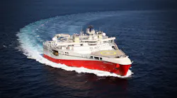 Mutually redundant twin engine rooms provide a total power pack of 26.4 Megawatts to drive three 6000 kW controlled pitch propellers. Ramform Hyperion can tow a full spread of multisensor recording equipment using just two of them.