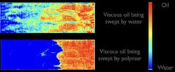 Experiment on 2,000 cP oil; oil saturation maps during core floods, Loubens et al, &ldquo;Numerical Modeling of Unstable Waterfloods and Tertiary Polymer Floods Into Highly Viscous Oils&rdquo;, SPE-182638-MS, 2017