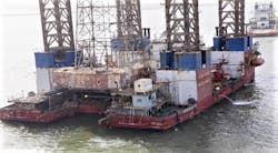 Sagar Samrat jackup rig being towed to GPC yard for conversion Sagar Samrat jackup rig being towed to GPC yard for conversion
