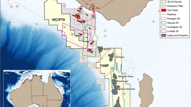 Location map of exploration permits T/49P and VIC/P79