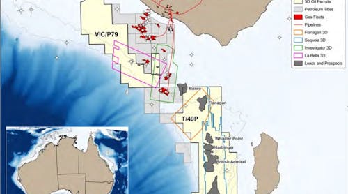 Location map of exploration permits T/49P and VIC/P79