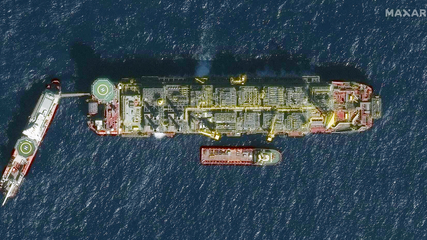 This Maxar WorldView-3 image, collected Jan. 15, 2022, shows offshore petroleum activity in the Guyanese Exclusive Economic Zone.
