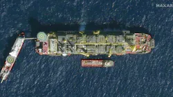 This Maxar WorldView-3 image, collected Jan. 15, 2022, shows offshore petroleum activity in the Guyanese Exclusive Economic Zone.