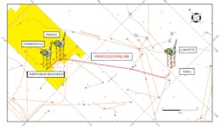 The preferred tie-in point of the Anning and Somerville fields to Shell’s infrastructure (Corvette and Leman-A platforms) is illustrated. The preferred tie-in point of the Anning and Somerville fields to Shell’s infrastructure (Corvette and Leman-A platforms) is illustrated.