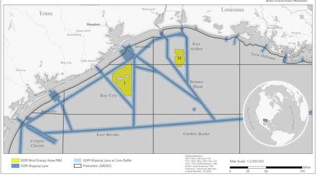 BOEM&rsquo;s proposed wind energy areas in the US Gulf of Mexico.