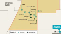 APA Corp. announced the first exploration discovery at the Baja well in Block 53 (45% working interest) in August 2022. Block 53 is highlighted in brown.