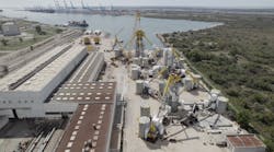 Assembly of components for the Provence Grand Large floating offshore wind project at Fos sur Mer. Assembly of components for the Provence Grand Large floating offshore wind project at Fos sur Mer.