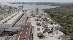 Assembly of components for the Provence Grand Large floating offshore wind project at Fos sur Mer. Assembly of components for the Provence Grand Large floating offshore wind project at Fos sur Mer.