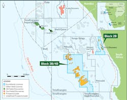 The Block 3B/4B off concession is 180 km offshore South Africa in the Orange basin. The Block 3B/4B off concession is 180 km offshore South Africa in the Orange basin.