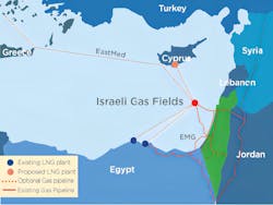 Gas export options from offshore Israel through pipelines. Gas export options from offshore Israel through pipelines.