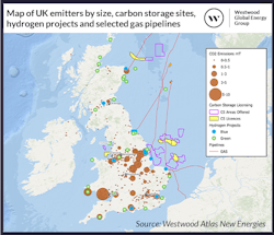 Map Of Uk Emitters By Size Carbon Storage Sites Hydrogen Projects And Selected Gas Pipelines V4