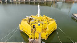 The Sealhyfe green hydrogen production platform at the quayside in Saint-Nazaire last September. The Sealhyfe green hydrogen production platform at the quayside in Saint-Nazaire last September.