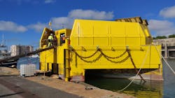 The production module, secured to a Wavegem wave energy structure, has been producing up to 400 kg/d of hydrogen since last September. The production module, secured to a Wavegem wave energy structure, has been producing up to 400 kg/d of hydrogen since last September.