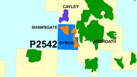 Syros is the main prospect on P2542 and is mapped on 3D seismic data as a pinch out of the Fulmar Fm against the high.