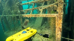 The Voyis Discovery Vision System inspects a large underwater structure. The Voyis Discovery Vision System inspects a large underwater structure.