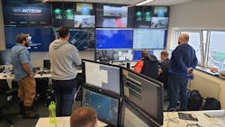 A remote operation center conducts monitoring for an uncrewed survey vessel. A remote operation center conducts monitoring for an uncrewed survey vessel.