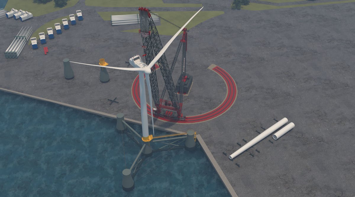 The SK6000 assembles floating foundations and turbines without reconfiguration.