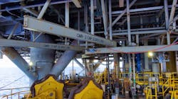 An autonomous drone inspects an offshore platform for an unnamed operator. An autonomous drone inspects an offshore platform for an unnamed operator.