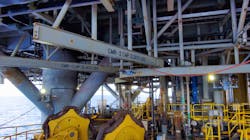 An autonomous drone inspects an offshore platform for an unnamed operator. An autonomous drone inspects an offshore platform for an unnamed operator.