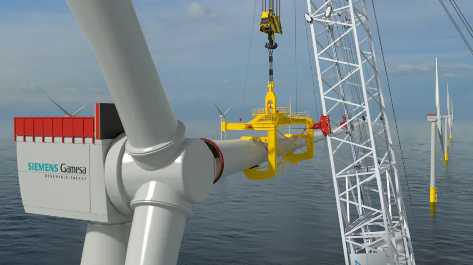 Turbine Rotor Rigging Crane stabilization system eases placement of offshore wind turbine ...