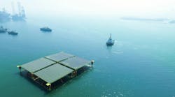 China&apos;s first semisubmersible offshore floating PV power generation platform with independent intellectual property rights was launched for towing.