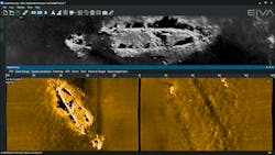 Sidescan sonar data collected of a wreck in March 2023 by ViperFish and visualized in NaviModel