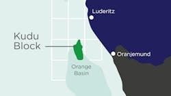 The Kudu gas discovery is in the northern Orange sub-basin about 130 km off the southwest coast of Namibia. The Kudu gas discovery is in the northern Orange sub-basin about 130 km off the southwest coast of Namibia.