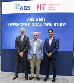 Left to right: Gareth Burton, ABS Vice President, Technology; and Michael Triantafyllou and Ehsan Kharazmi from MIT Left to right: Gareth Burton, ABS Vice President, Technology; and Michael Triantafyllou and Ehsan Kharazmi from MIT