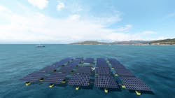 Artist conception of floating PV units for the Sun&rsquo;S&egrave;te project along coastal southern France.