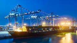 Khalifa Port is located between Abu Dhabi and Dubai.