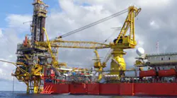 The T15 is a purpose-built barge-type self-erecting tender-assisted drilling rig with a flat bottom, raked stern and bow hull shape.