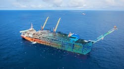 The Bonga Main FPSO, which became operational in 2004, has a capacity of 225,000 bbl/d and weighs more than 300,000 tonnes, making it the largest asset in the world to be protected by a structural digital twin, according to Akselos. The Bonga Main FPSO, which became operational in 2004, has a capacity of 225,000 bbl/d and weighs more than 300,000 tonnes, making it the largest asset in the world to be protected by a structural digital twin, according to Akselos.