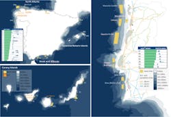 An analysis uses TGS Wind AXIOM to calculate energy production and explore bathymetry for 25 GW of potential leases on the Iberian Peninsular (Spain & Portugal). An analysis uses TGS Wind AXIOM to calculate energy production and explore bathymetry for 25 GW of potential leases on the Iberian Peninsular (Spain & Portugal).