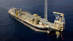 The FPSO Kwame Nkrumah MV21 is installed in about 1,100 m water depth on the Jubilee Field offshore Ghana, according to MODEC. The FPSO Kwame Nkrumah MV21 is installed in about 1,100 m water depth on the Jubilee Field offshore Ghana, according to MODEC.