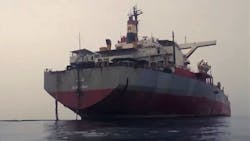 The decaying Safer FSO, which has been at risk of breaking up or exploding for years., is moored off Yemen's west coast. The decaying Safer FSO, which has been at risk of breaking up or exploding for years., is moored off Yemen's west coast.