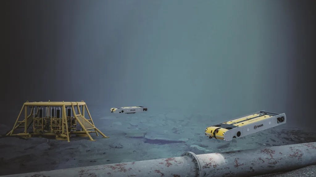 Saab’s Sabertooth underwater vehicle can perform operations up to 3,000 m deep, which the company says makes it ideal for seabed investigations. Saab’s Sabertooth underwater vehicle can perform operations up to 3,000 m deep, which the company says makes it ideal for seabed investigations.