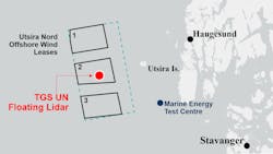 The map indicates the deployment location in relation to the Utsira Nord offshore wind leases. The map indicates the deployment location in relation to the Utsira Nord offshore wind leases.