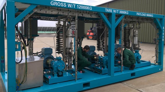 Amarinth engineers start inspecting the first OSRL oil containment skid to arrive with its three Amarinth API 610 OH1 pumps and Plan 53B seal support systems.