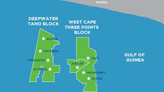 Kosmos says the Jubilee Field straddles both the West Cape Three Points and Deepwater Tano blocks.