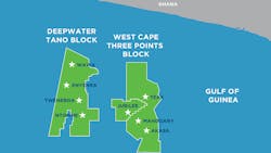 Kosmos says the Jubilee Field straddles both the West Cape Three Points and Deepwater Tano blocks. Kosmos says the Jubilee Field straddles both the West Cape Three Points and Deepwater Tano blocks.