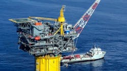 The Tubular Bells deepwater oil and gas field lies in about 4,300 ft of water, 135 miles southeast of New Orleans primarily on Mississippi Canyon Block 724. The Tubular Bells deepwater oil and gas field lies in about 4,300 ft of water, 135 miles southeast of New Orleans primarily on Mississippi Canyon Block 724.