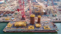 Construction of facilities for the newly onstream MJ field offshore eastern India.
