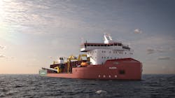 The Acadia subsea rock installation vessel from GLDD is under construction at Philly Shipyard Inc. The Acadia subsea rock installation vessel from GLDD is under construction at Philly Shipyard Inc.