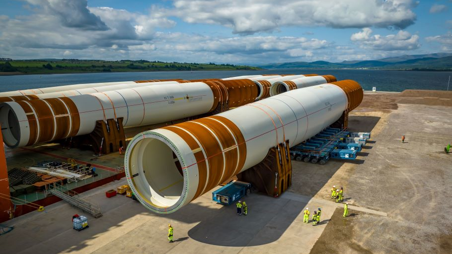 Moray West monopiles rest at Invergordon port.