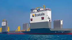 The Boka Vanguard is a semisubmersible heavy-transport vessel.