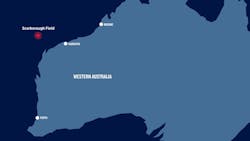 The Scarborough Field is located in the Carnarvon Basin, about 375 km off the coast of Western Australia. The Scarborough Field is located in the Carnarvon Basin, about 375 km off the coast of Western Australia.