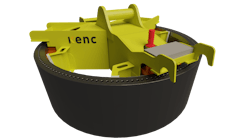 A 3D render depicts the Flange Monopile Upending Tool. A 3D render depicts the Flange Monopile Upending Tool.