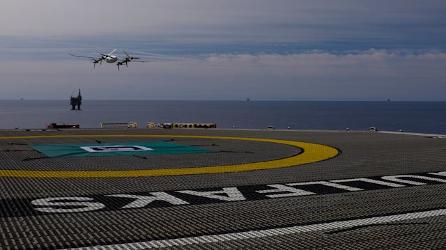 Skyports Drone Services&rsquo; Swoop Aero aircraft taking off from Gullfaks C installation.