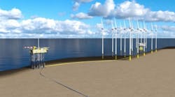 Visualization platform N05-A in the North Sea is connected to the Riffgat offshore wind farm.